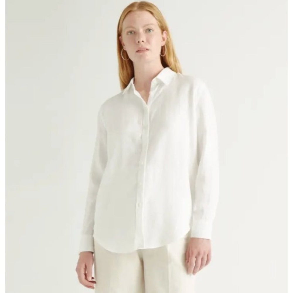 Quince White Linen Long Sleeve Shirt sz XS Women's Button Front Blouse